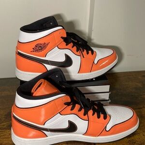 Nike Air Jordan 1 Mid Orange and White Sneakers